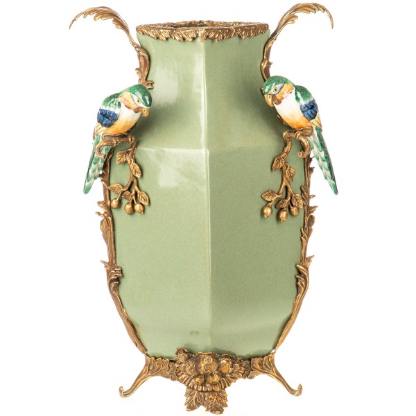 Porzellan mit Bronze Vase mit Papageien HM6428