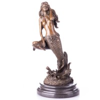 Bronzefigur Meerjungfrau mit Delfin YB279 Bronzefigur Meerjungfrau mit Delfin YB279