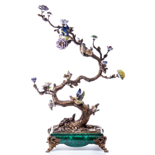 Porzellan mit Bronze Kerzenständer Baum mit Vögeln und Blüten HM5336