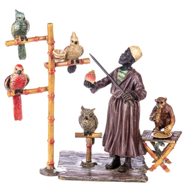 Farbige Bronzefigur Wiener Art Araber mit Papageien BT849
