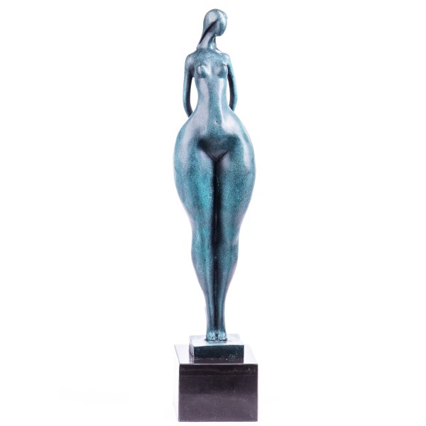 Moderne Bronzefigur Weiblicher Akt mit grüner Patina YB371