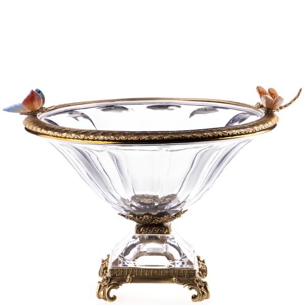 Glas mit Bronze Schale mit Schmetterling und Libelle HM6251