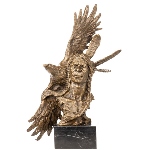 Western Bronzefigur Indianer Büste mit Adler YB961