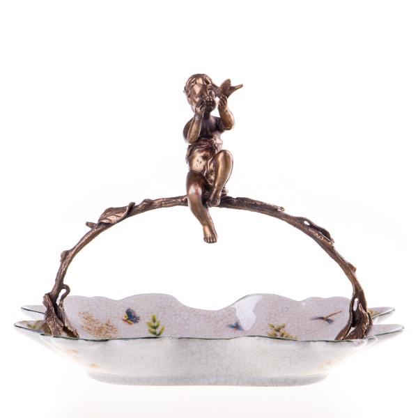 Porzellan mit Bronze Schale mit Engel HM5827