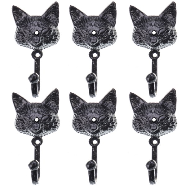 6 Stück Gusseisen Wandhaken Set Katze B262