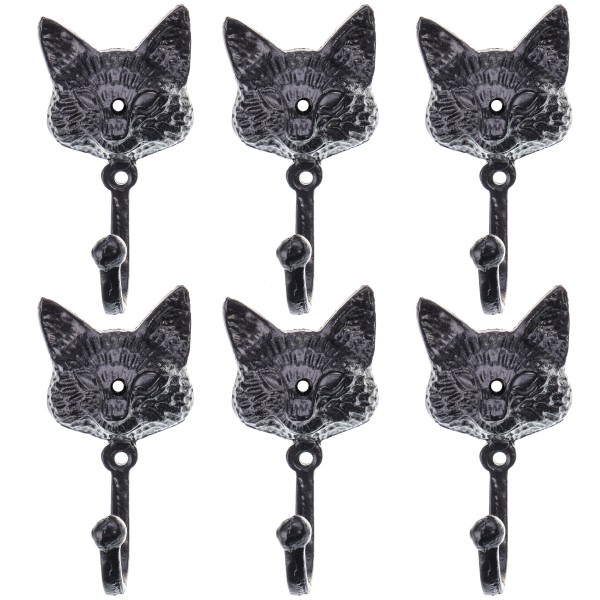 6 Stück Gusseisen Wandhaken Set Katze B262