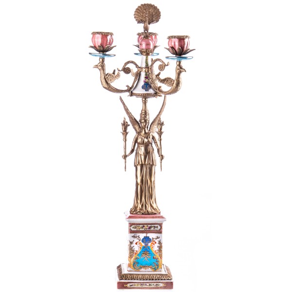 Porzellan mit Bronze Kerzenständer mit Engel HM6075