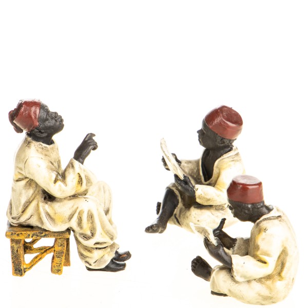 Farbige Bronzefigur Wiener Art Lehrer mit Schülern Set / 3 BT970