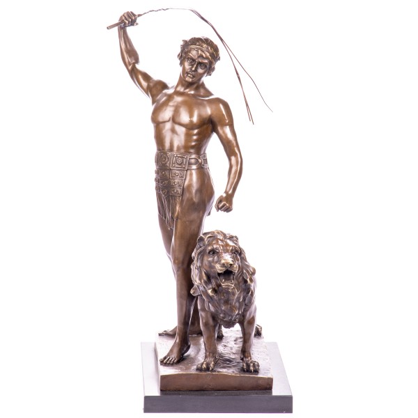 Bronzefigur Römischer Gladiator mit Löwen YB518
