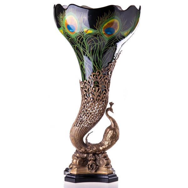 Porzellan mit Bronze Vase Pfau HM5260