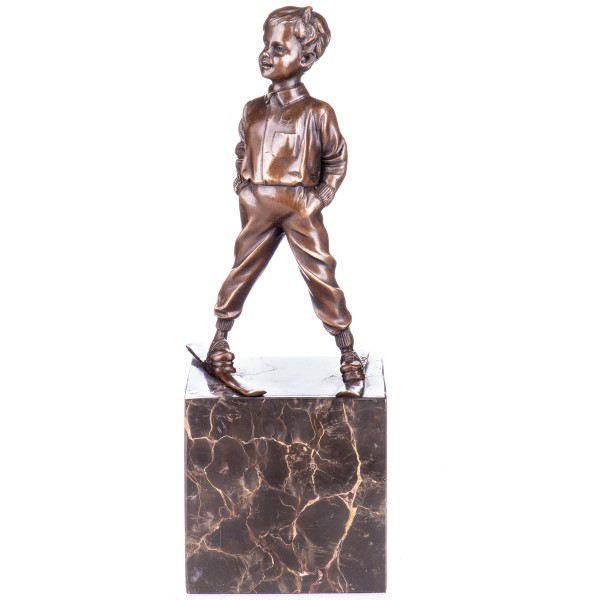 Art Deco Bronzefigur Junge mit Ski "The Boy Skier" nach F.Preiss BT416