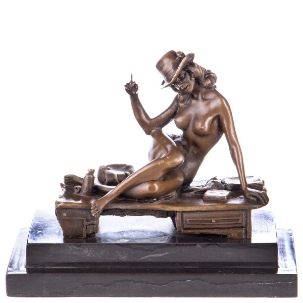 Erotische Bronzefigur Weiblicher Akt auf Schreibtisch YB653