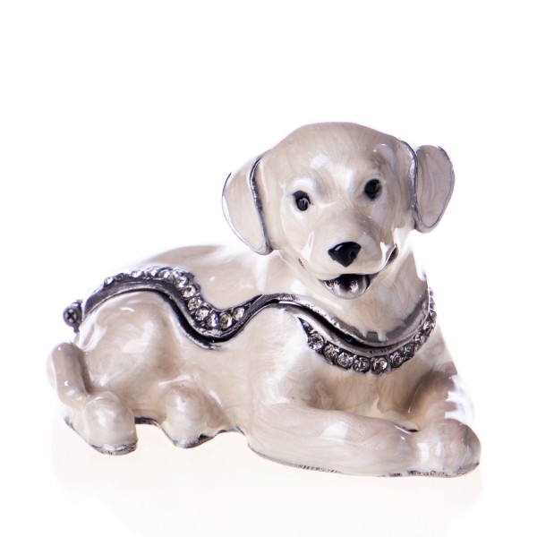 Pillendöschen aus emailliertem Hartzinn und Schmucksteinen in Form eines Hundes BX10763B