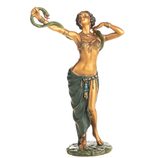Farbige Bronzefigur Wiener Art Tänzerin mit Schlange BT982