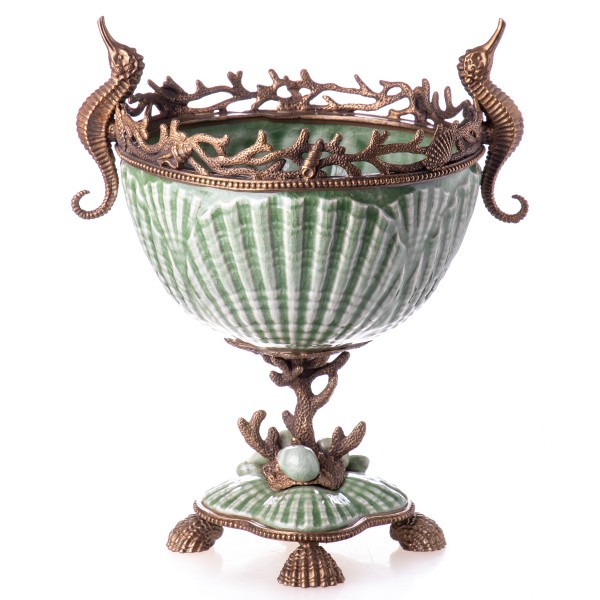 Porzellan mit Bronze Schale mit Seepferdchen HM5942