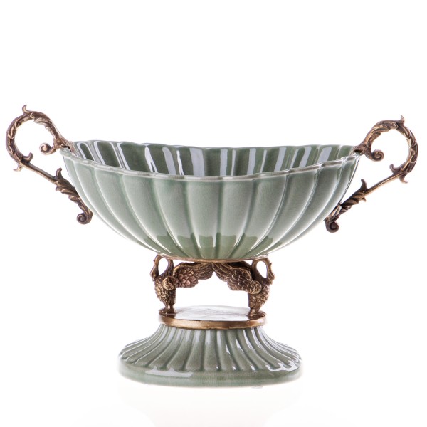 Porzellan mit Bronze Schale mit Schwänen HM5850