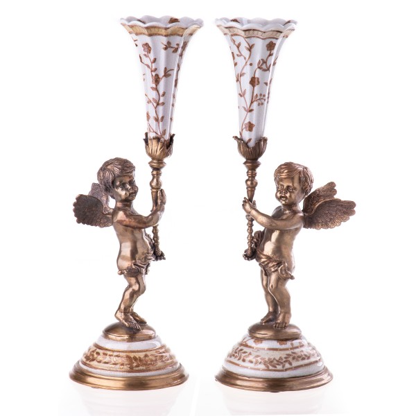 Porzellan mit Bronze Kerzenständer Engel Set/2 HM5122