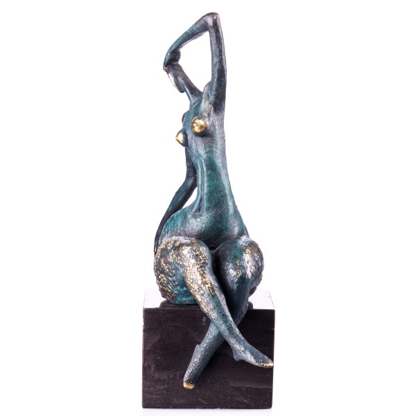 Moderne Bronzefigur abstrakte Frau mit grüner Patina YB167