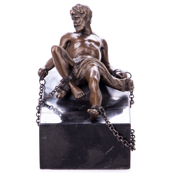 Mythologische Bronzefigur des Titanen Prometheus am Felsen festgekettet YB535