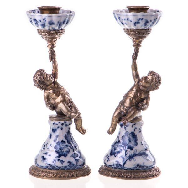 Porzellan mit Bronze Kerzenständer Engel Set/2 HM5255