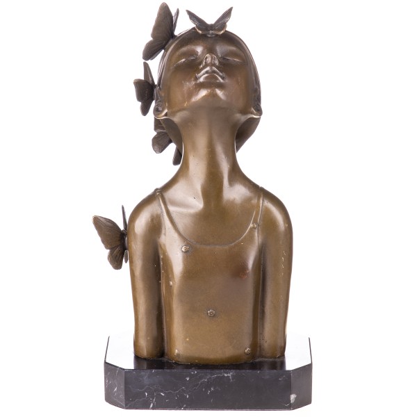 Moderne Bronzefigur Mädchenbüste mit Schmetterlingen YB685