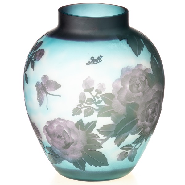 Handgefertigte Kameoglas Vase signiert "Gallé" und "Tip" VG108
