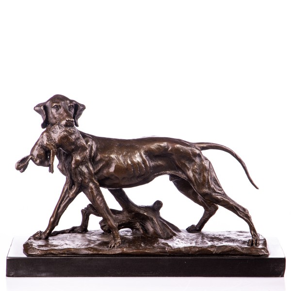 Bronzefigur Jagdhund mit Kaninchen YB303