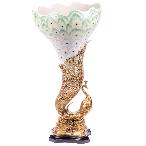 Porzellan mit Bronze Vase Pfau HM6363