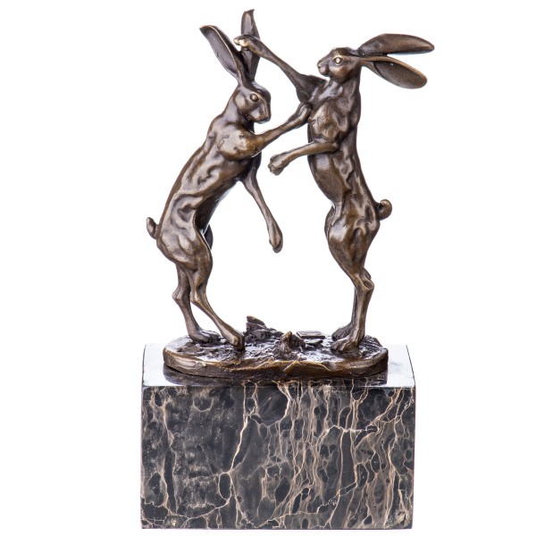 Bronzefigur Zwei Kämpfende Hasen BT464