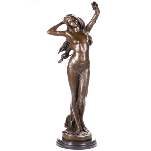 Bronzefigur Weiblicher Akt mit Blüte YB580