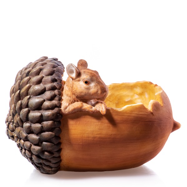 Schale Eichhörnchen in Nusschale handbemalte Polyresinfigur TP129