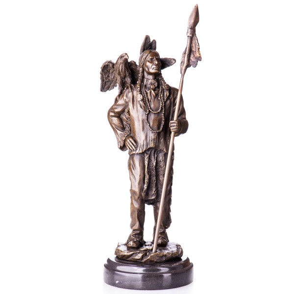 Western Bronzefigur Indianer mit Adler und Speer YB431