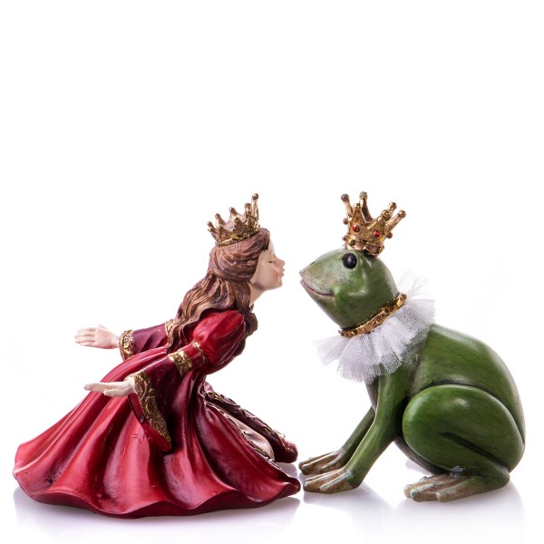 Set aus Prinzessin und Froschkönig küssend handbemalte Polyresinfiguren TM349