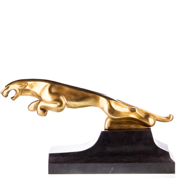 Polierte Art Deco Bronzefigur Springender Jaguar BT872