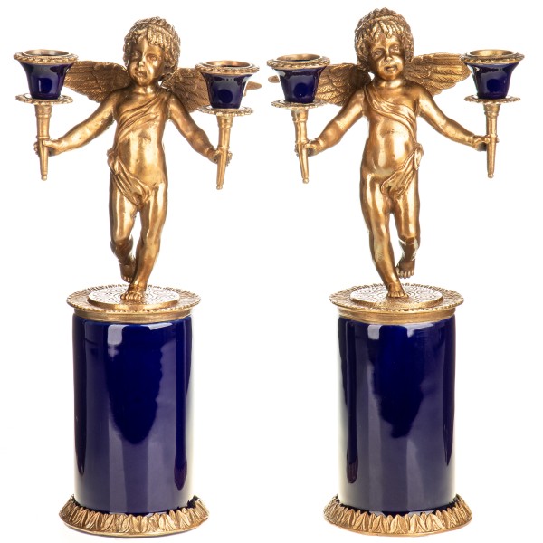 Porzellan mit Bronze Kerzenständer Set/2 Engel HM6466
