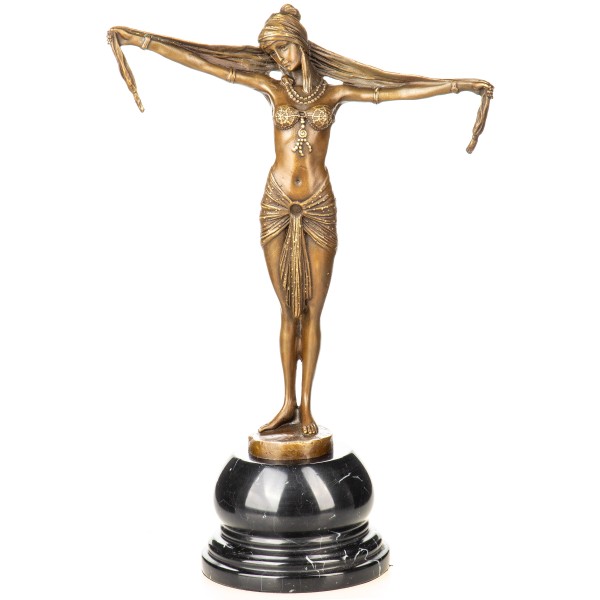 Art Deco Bronzefigur "Scarf Dancer" Tänzerin mit Schal nach D.H.Chiparus YB922