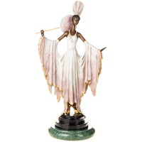 Farbige Art Deco Bronzefigur Frau mit Fächer BT794 Farbige Art Deco Bronzefigur Frau mit Fächer BT794