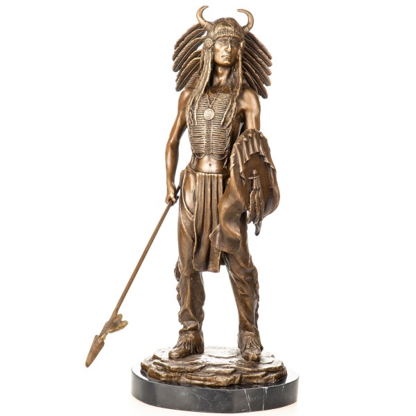 Western Bronzefigur Indianer mit Schild und Speer YB933