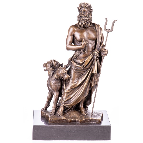 Bronzefigur Hades mit dreiköpfigem Hund Kerberos YB480