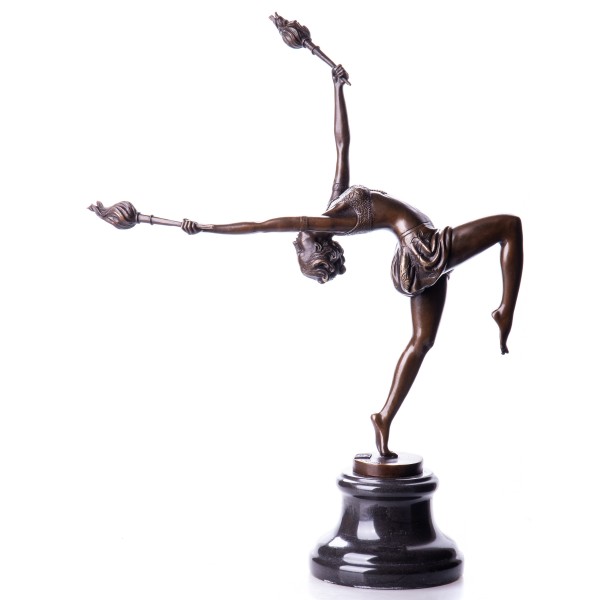 Art Deco Bronzefigur Fackeltänzerin nach Ferdinand Preiss BT788