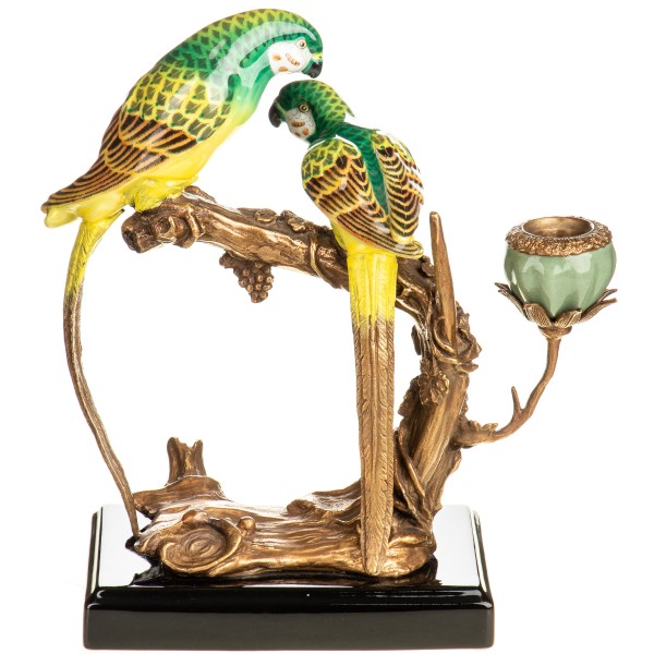 Porzellan mit Bronze Kerzenständer mit Papageien HM6434