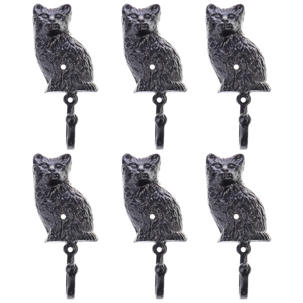 6 Stück Gusseisen Wandhaken Set Katze B258