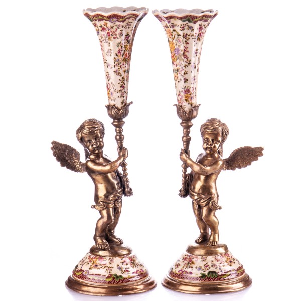 Porzellan mit Bronze Kerzenständer Engel Set/2 HM5631