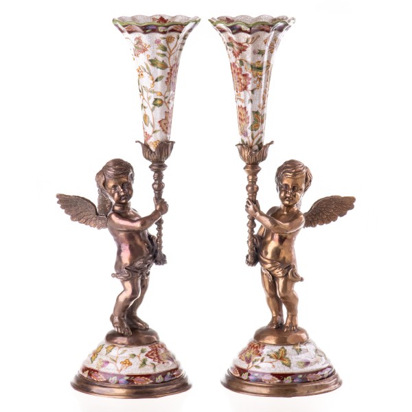 Porzellan mit Bronze Kerzenständer Engel Set/2 HM5443