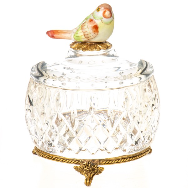 Glas mit Bronze Dose mit Vogel HM6463