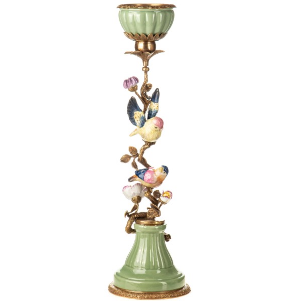 Porzellan mit Bronze Kerzenständer mit Vögeln HM6443