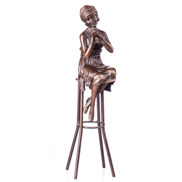 Art Deco Bronzefigur Frau auf Hocker BT302