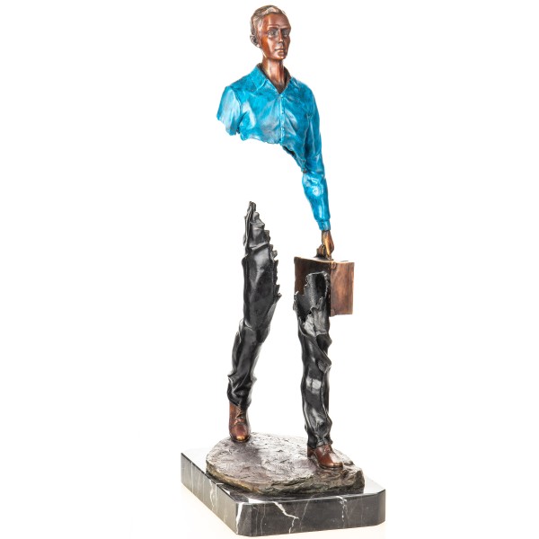 Farbige Bronzefigur Mann mit Koffer Modern YB851