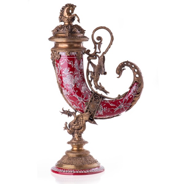 Porzellan mit Bronze Deckelvase Hornvase mit Pferd HM5712