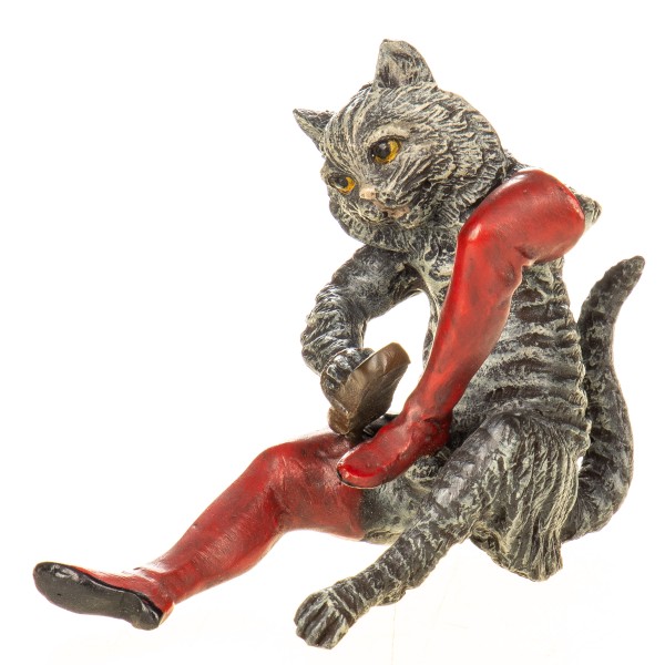 Farbige Bronzefigur Wiener Art Der Gestiefelte Kater BT960